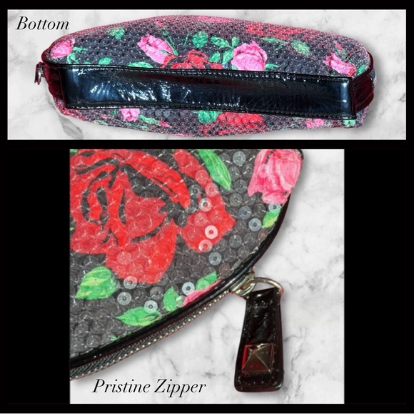 Sequined Betsey Johnson Floral Cosmetic Case BIG Makeup Bag Pouch Clutch leopard - Picture 3 of 7